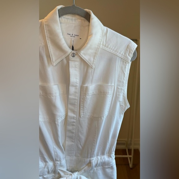 Rag & Bone Eliza Denim Sleeveless Belted Romper in White | Size S - Picture 11 of 11